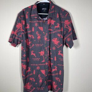 O'Neill Men's SS Gray Red Holiday Santa Merry Christmas Button-Up Shirt XL!
